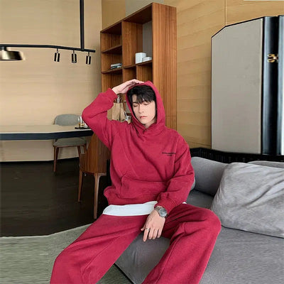 Hua Logo Detail Comfty Hoodie & Drawstring Sweatpants Set-korean-fashion-Clothing Set-Hua's Closet-OH Garments