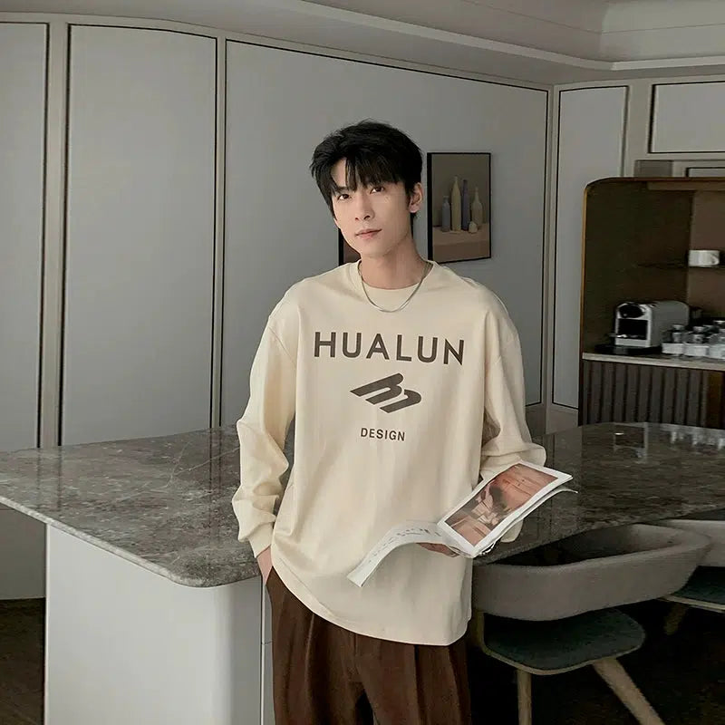 Hua Logo Print Long Sleeves T-Shirt-korean-fashion-T-Shirt-Hua's Closet-OH Garments