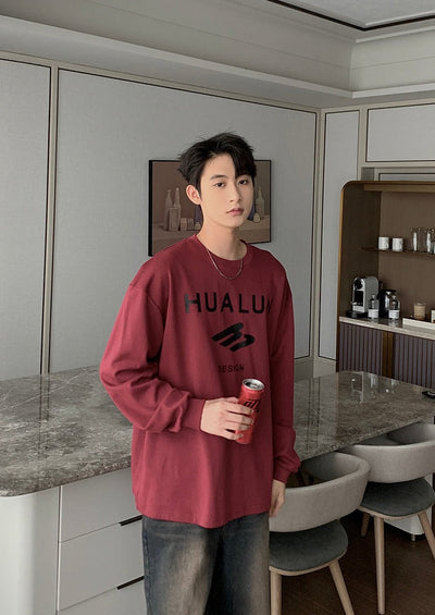 Hua Logo Print Long Sleeves T-Shirt-korean-fashion-T-Shirt-Hua's Closet-OH Garments