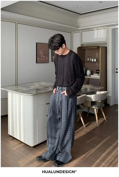 Hua Loose Fit Plaid Pattern Pants-korean-fashion-Pants-Hua's Closet-OH Garments