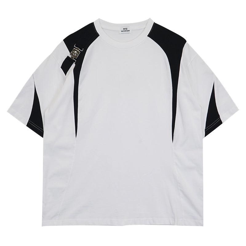 Hua Metal Buckle Contrast T-Shirt-korean-fashion-T-Shirt-Hua's Closet-OH Garments
