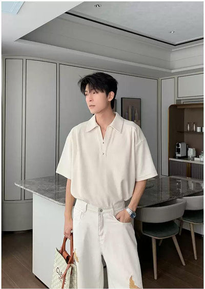 Hua Mini-Buttons Textured Polo-korean-fashion-Polo-Hua's Closet-OH Garments