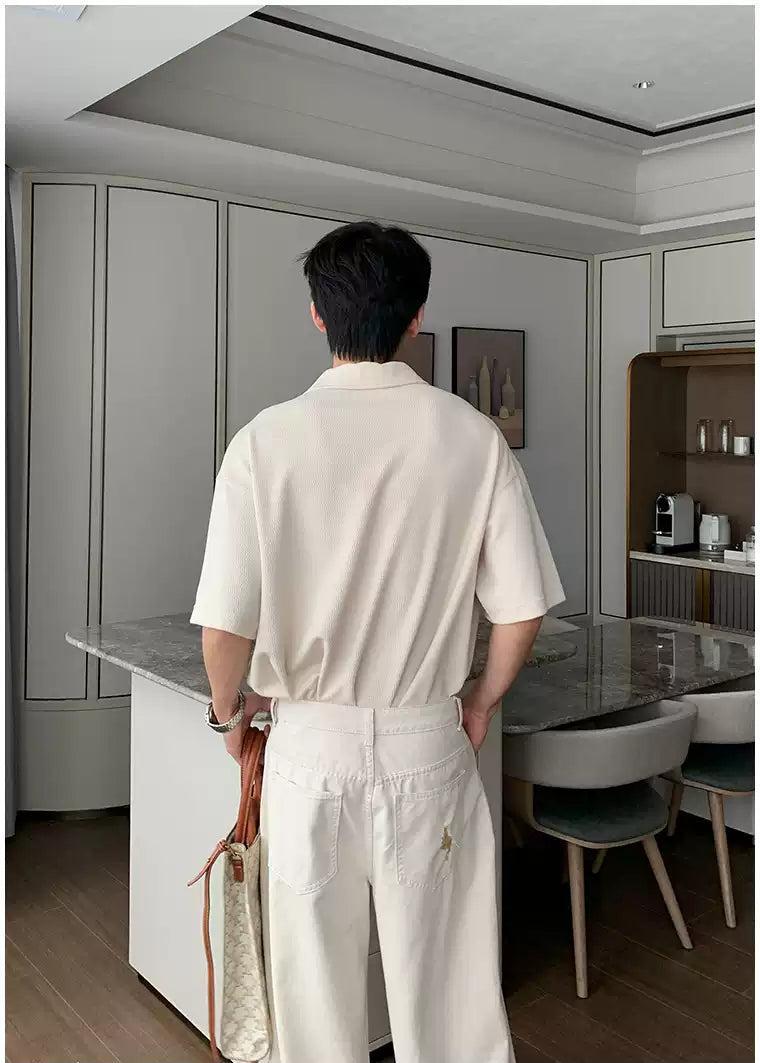 Hua Mini-Buttons Textured Polo-korean-fashion-Polo-Hua's Closet-OH Garments