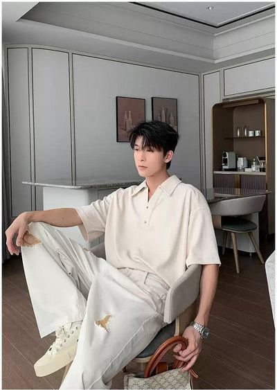 Hua Mini-Buttons Textured Polo-korean-fashion-Polo-Hua's Closet-OH Garments