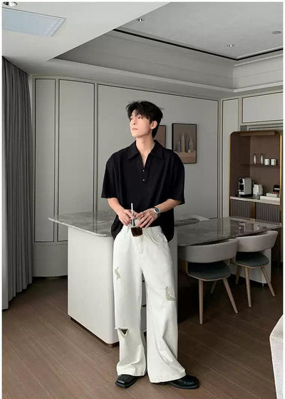 Hua Mini-Buttons Textured Polo-korean-fashion-Polo-Hua's Closet-OH Garments
