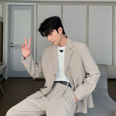 Hua Minimal Blazer & Pleated Trousers Set-korean-fashion-Clothing Set-Hua's Closet-OH Garments