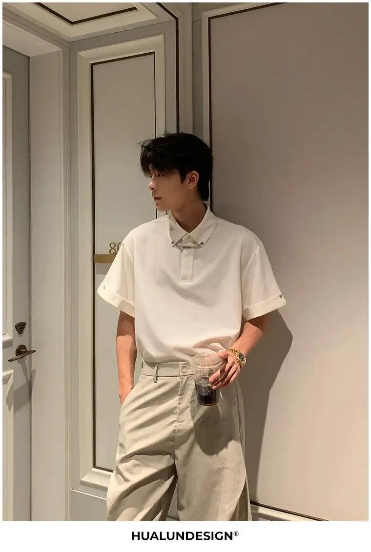 Hua Minimal Chain Collar Shirt-korean-fashion-Shirt-Hua's Closet-OH Garments