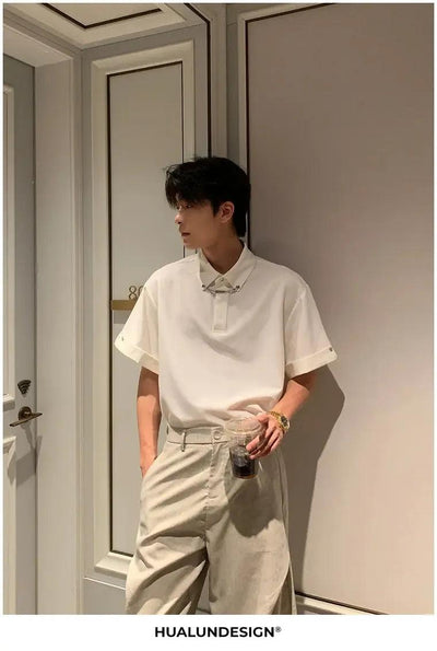 Hua Minimal Chain Collar Shirt-korean-fashion-Shirt-Hua's Closet-OH Garments