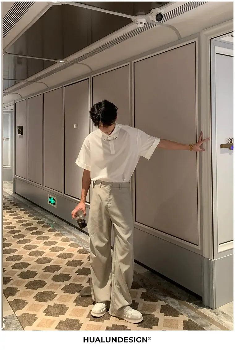 Hua Minimal Chain Collar Shirt-korean-fashion-Shirt-Hua's Closet-OH Garments
