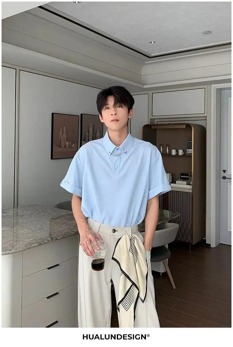 Hua Minimal Chain Collar Shirt-korean-fashion-Shirt-Hua's Closet-OH Garments