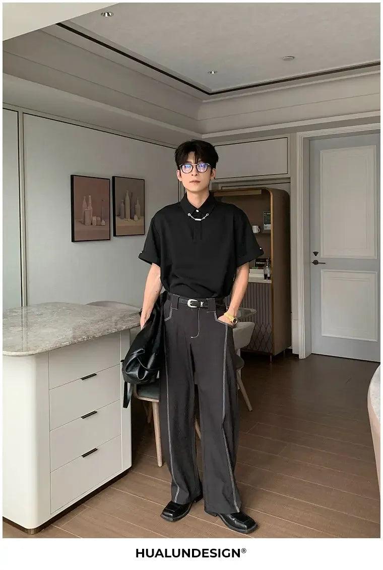 Hua Minimal Chain Collar Shirt-korean-fashion-Shirt-Hua's Closet-OH Garments