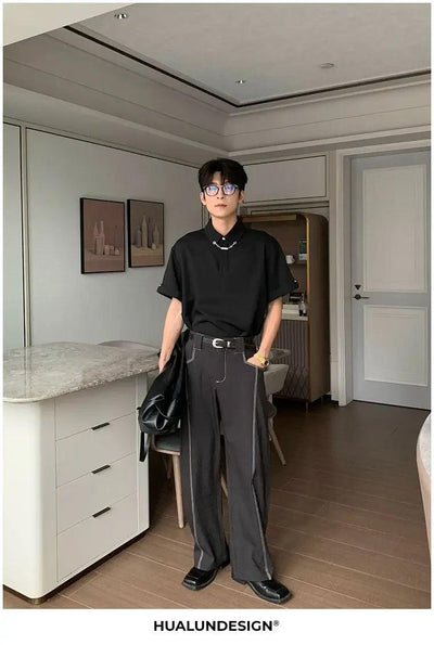 Hua Minimal Chain Collar Shirt-korean-fashion-Shirt-Hua's Closet-OH Garments