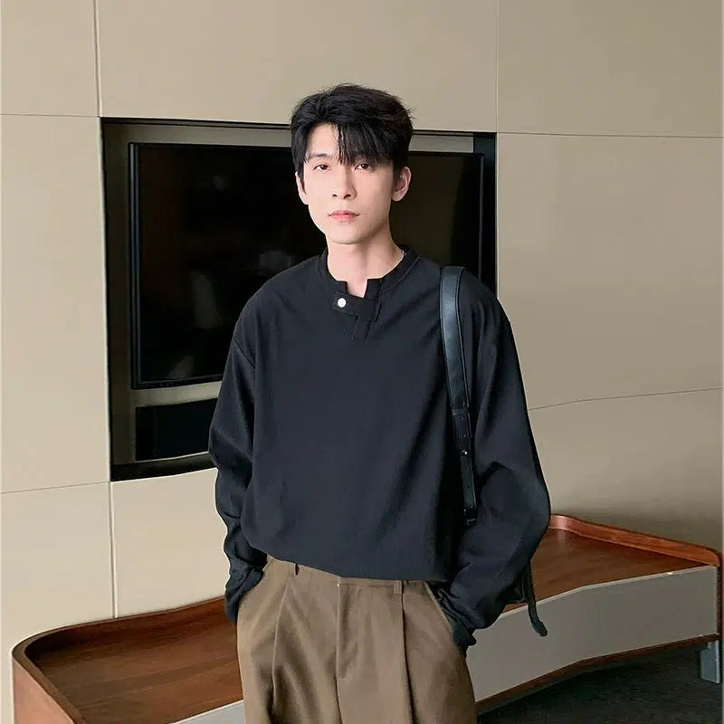 Hua Minimal Detail Classic Long Sleeves T-Shirt-korean-fashion-T-Shirt-Hua's Closet-OH Garments