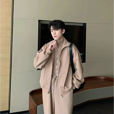 Hua Minimal Detail Zip-Up Jacket & Drawstring Sweatpants Set-korean-fashion-Clothing Set-Hua's Closet-OH Garments