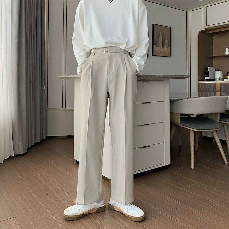 Hua Minimal Pleated Bootcut Trousers-korean-fashion-Pants-Hua's Closet-OH Garments