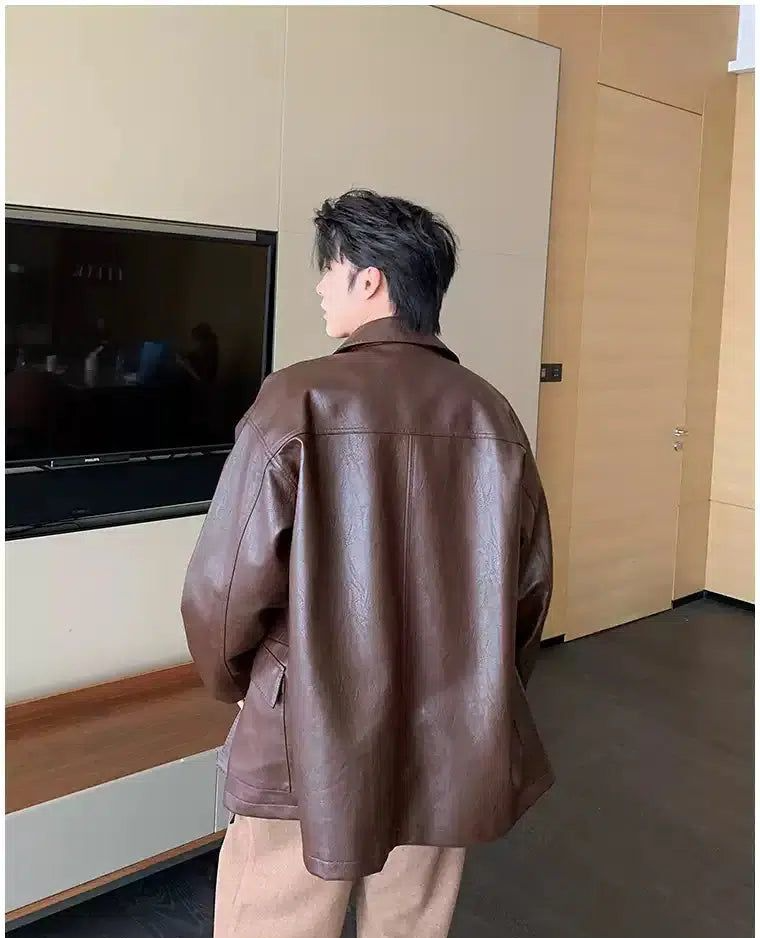 Hua Oversized Fit Buttoned Leather Jacket-korean-fashion-Jacket-Hua's Closet-OH Garments