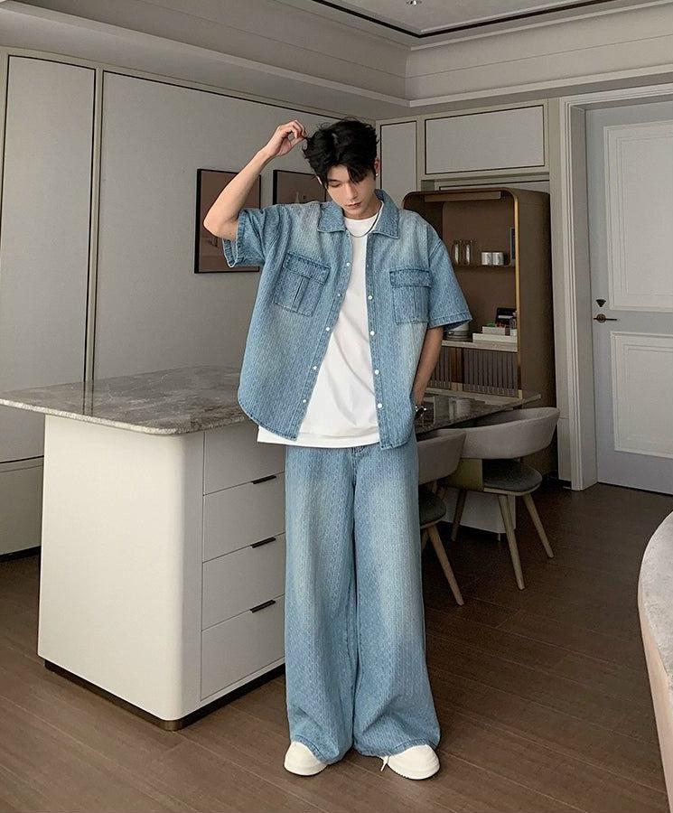 Hua Patterned Denim Shirt & Jeans Set-korean-fashion-Clothing Set-Hua's Closet-OH Garments