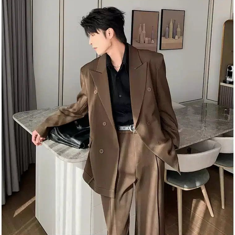 Hua Peak Lapel Double Breast Blazer & Trousers Set-korean-fashion-Clothing Set-Hua's Closet-OH Garments