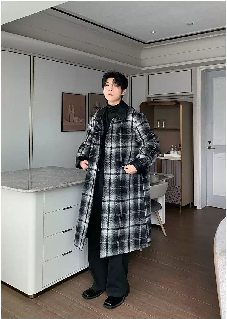 Hua Plaid Blend Wool Long Coat-korean-fashion-Long Coat-Hua's Closet-OH Garments