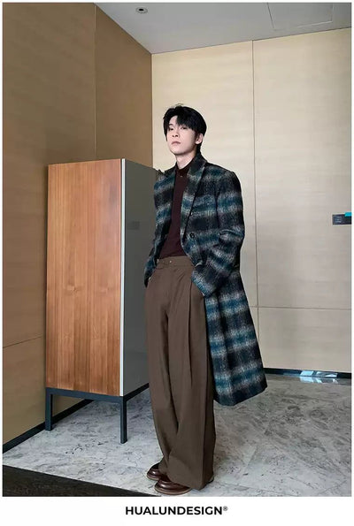 Hua Plaid Double Breasted Padded Overcoat-korean-fashion-Long Coat-Hua's Closet-OH Garments