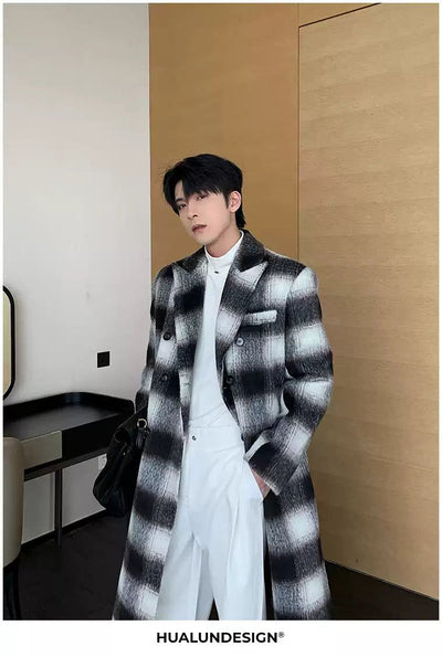 Hua Plaid Double Breasted Padded Overcoat-korean-fashion-Long Coat-Hua's Closet-OH Garments