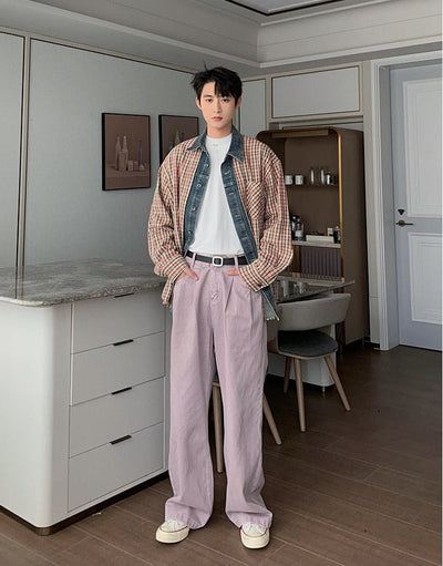 Hua Plaid Irregular Layer Denim Shirt-korean-fashion-Shirt-Hua's Closet-OH Garments