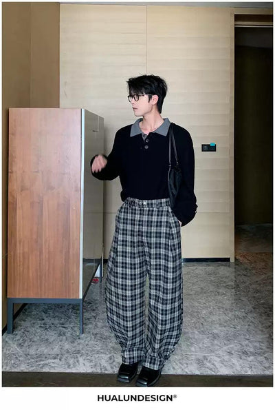 Hua Plaid Loose Fit Pants-korean-fashion-Pants-Hua's Closet-OH Garments