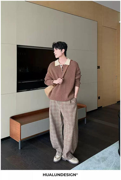 Hua Plaid Loose Fit Pants-korean-fashion-Pants-Hua's Closet-OH Garments