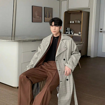 Hua Plaid Regular Fit Casual Long Coat-korean-fashion-Long Coat-Hua's Closet-OH Garments