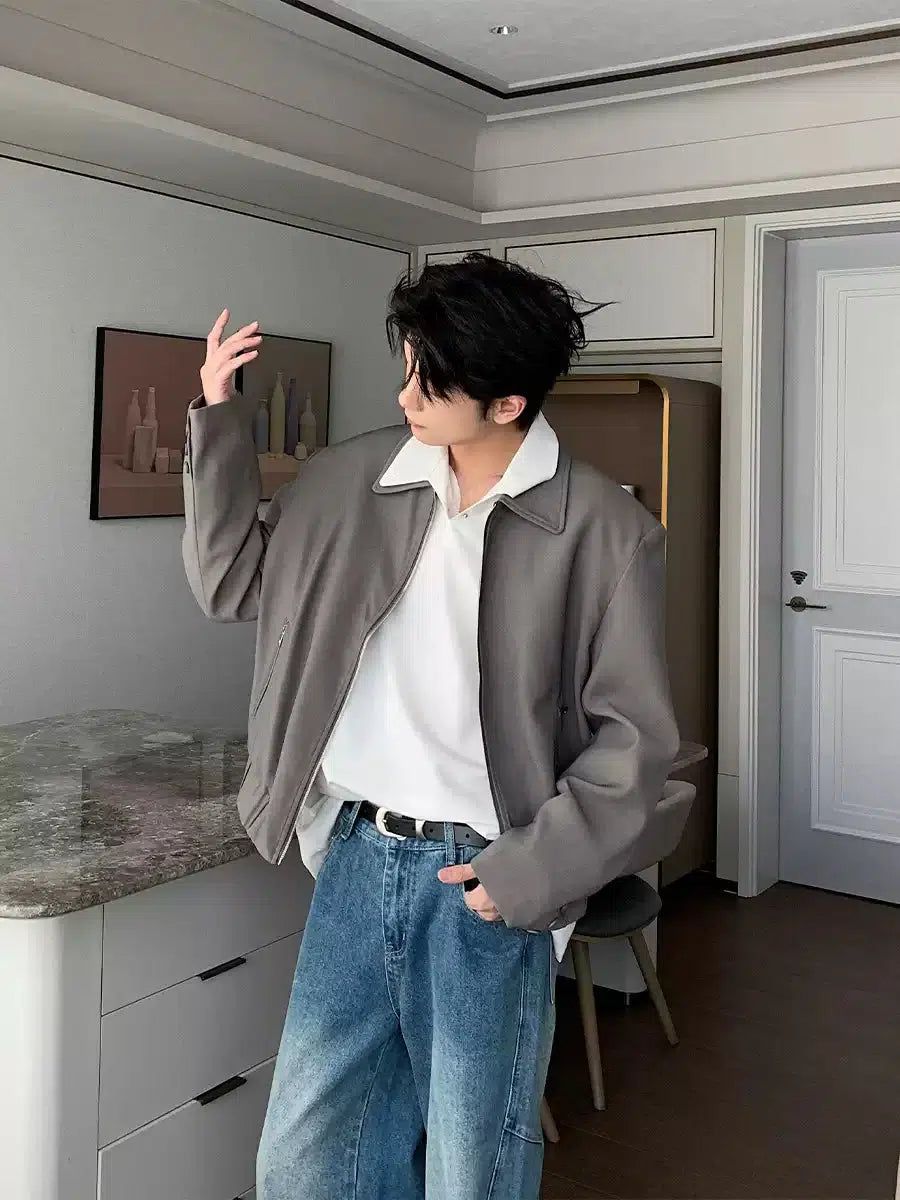 Hua Plain Collared Jacket-korean-fashion-Jacket-Hua's Closet-OH Garments