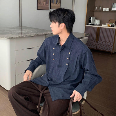 Hua Pleated Button Detail Shirt-korean-fashion-Shirt-Hua's Closet-OH Garments
