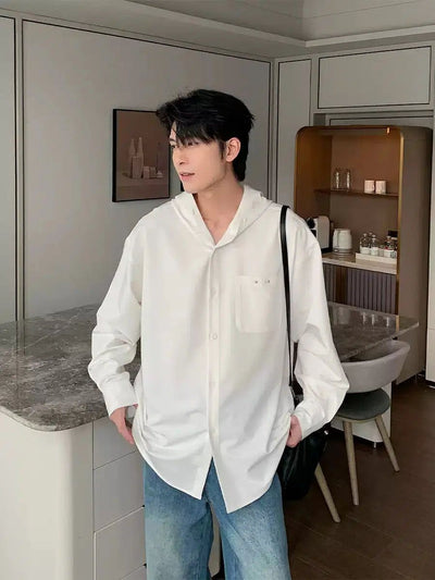 Hua Relaxed Fit Hooded Shirt-korean-fashion-Shirt-Hua's Closet-OH Garments