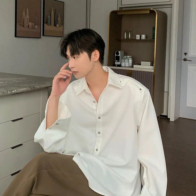 Hua Relaxed Fit Oversized Long Sleeve Shirt-korean-fashion-Shirt-Hua's Closet-OH Garments