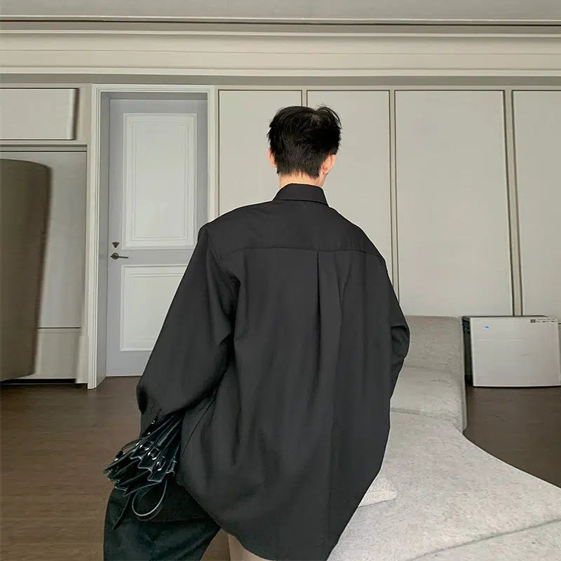 Hua Relaxed Fit Oversized Long Sleeve Shirt-korean-fashion-Shirt-Hua's Closet-OH Garments