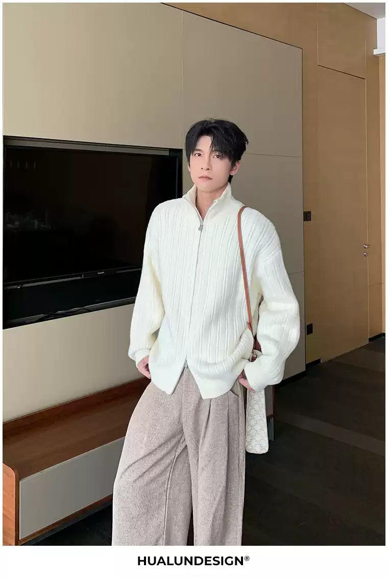 Hua Rib Knit High Neck Zipped Sweater-korean-fashion-Jacket-Hua's Closet-OH Garments