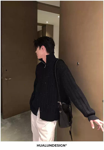 Hua Rib Knit High Neck Zipped Sweater-korean-fashion-Jacket-Hua's Closet-OH Garments