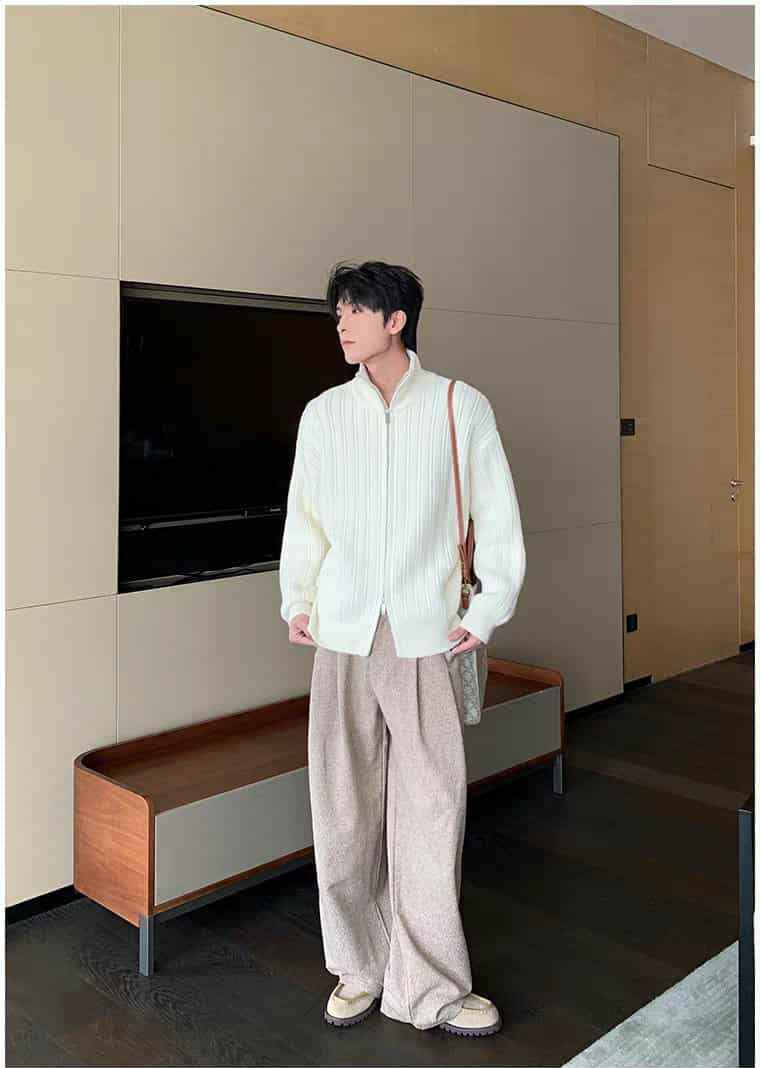 Hua Rib Knit High Neck Zipped Sweater-korean-fashion-Jacket-Hua's Closet-OH Garments