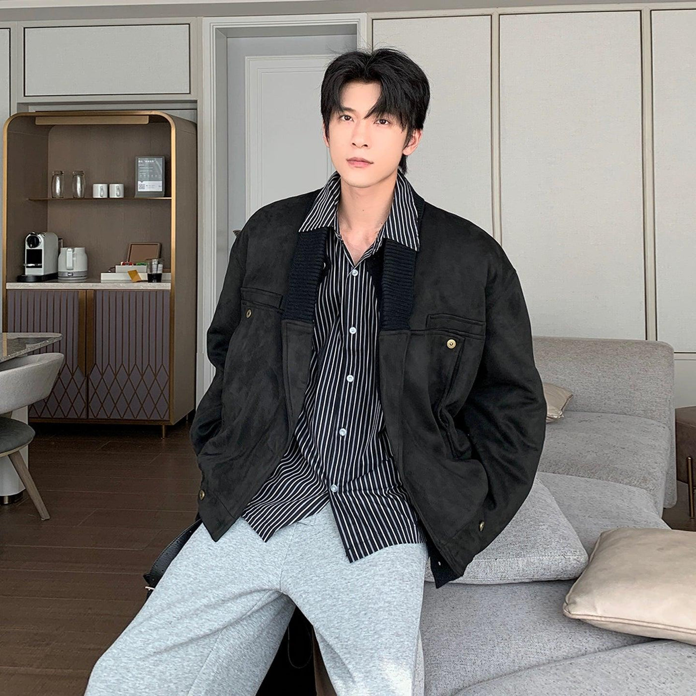 Hua Ribbed Collar Micro Suede Jacket-korean-fashion-Jacket-Hua's Closet-OH Garments