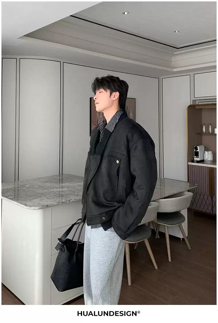 Hua Ribbed Collar Micro Suede Jacket-korean-fashion-Jacket-Hua's Closet-OH Garments