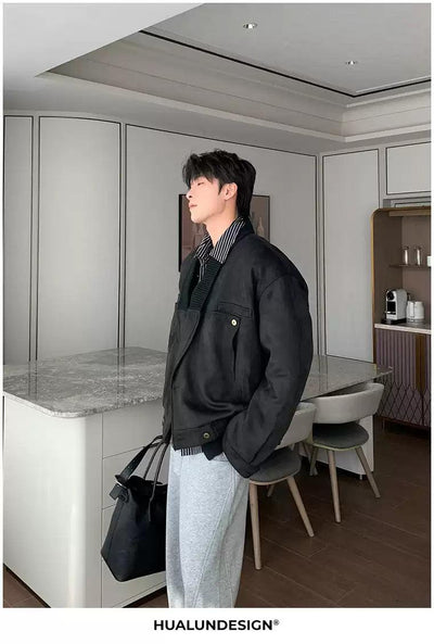 Hua Ribbed Collar Micro Suede Jacket-korean-fashion-Jacket-Hua's Closet-OH Garments