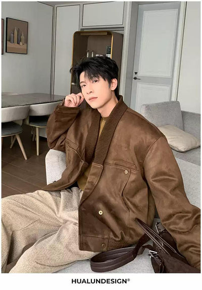 Hua Ribbed Collar Micro Suede Jacket-korean-fashion-Jacket-Hua's Closet-OH Garments