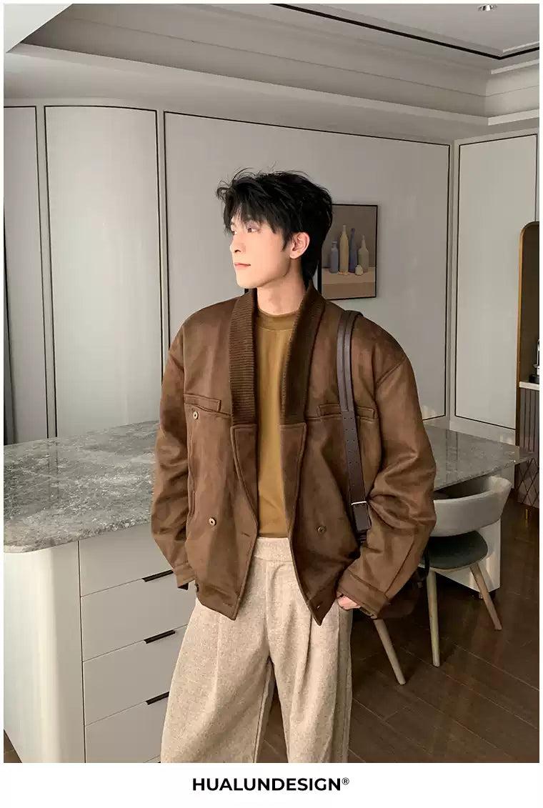 Hua Ribbed Collar Micro Suede Jacket-korean-fashion-Jacket-Hua's Closet-OH Garments