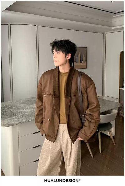 Hua Ribbed Collar Micro Suede Jacket-korean-fashion-Jacket-Hua's Closet-OH Garments