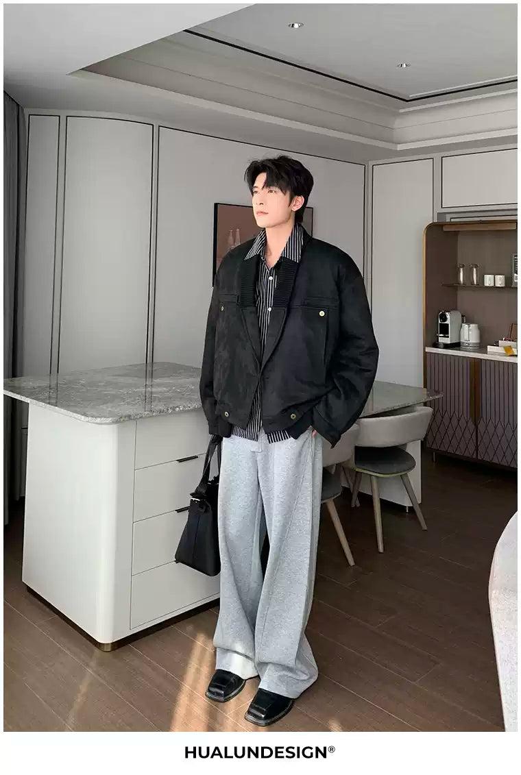 Hua Ribbed Collar Micro Suede Jacket-korean-fashion-Jacket-Hua's Closet-OH Garments