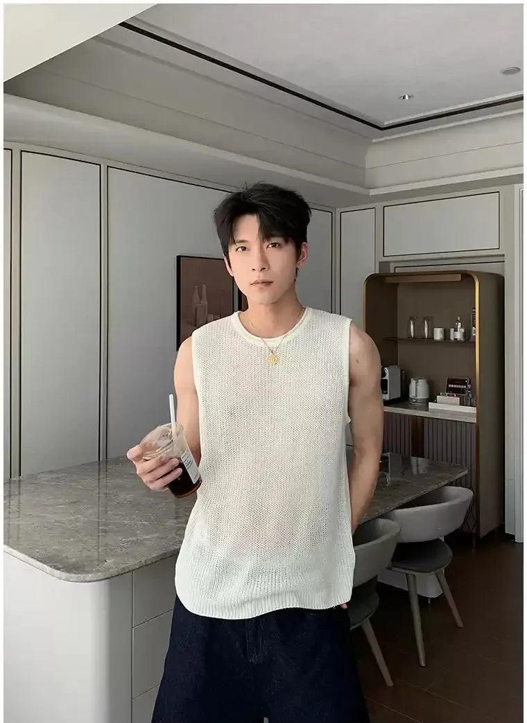 Hua Round Neck Hollow Knit Vest-korean-fashion-Vest-Hua's Closet-OH Garments