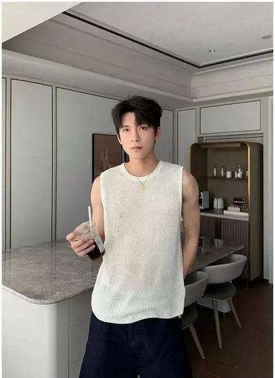 Hua Round Neck Hollow Knit Vest-korean-fashion-Vest-Hua's Closet-OH Garments