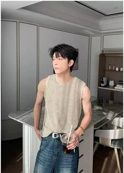 Hua Round Neck Hollow Knit Vest-korean-fashion-Vest-Hua's Closet-OH Garments