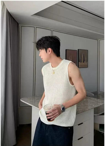 Hua Round Neck Hollow Knit Vest-korean-fashion-Vest-Hua's Closet-OH Garments
