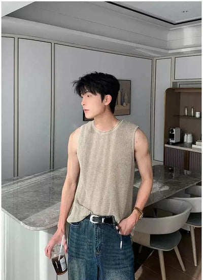 Hua Round Neck Hollow Knit Vest-korean-fashion-Vest-Hua's Closet-OH Garments