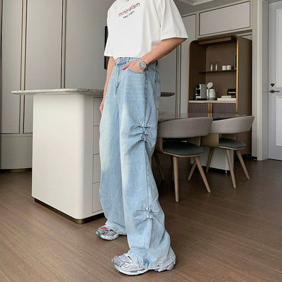 Hua Ruched and Buttoned Jeans-korean-fashion-Jeans-Hua's Closet-OH Garments